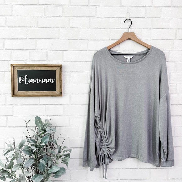 Nine West Sweaters - NINE WEST Gray Fox Side Ruched Drop Shoulder Sweater